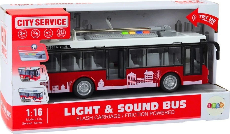 Lean Toys Troleibusas 1:16 Šviesos Garsai Baltas/Raudonas