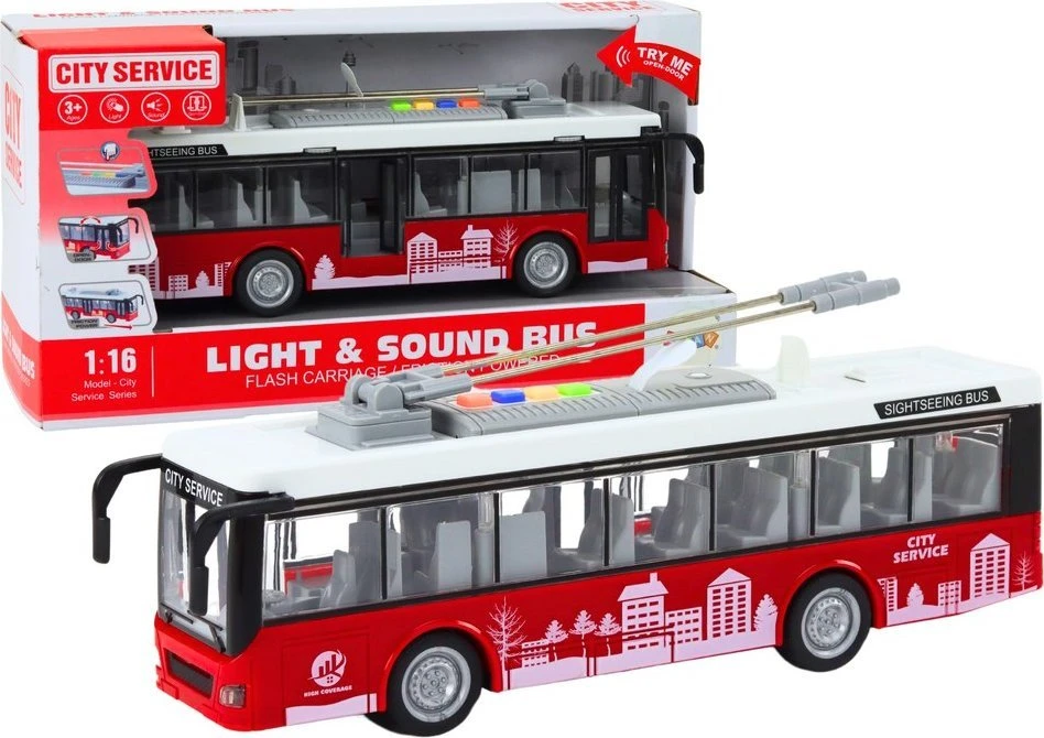 Lean Toys Troleibusas 1:16 Šviesos Garsai Baltas/Raudonas