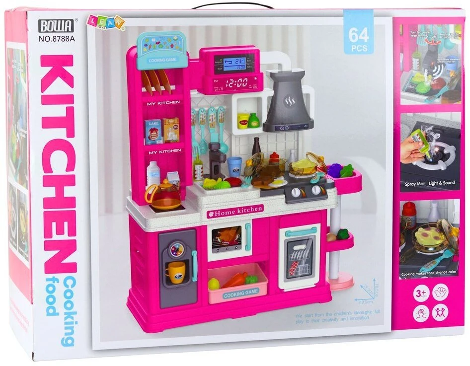 Lean Toys Žaislinė virtuvė vaikams su garais ir šviesomis 64 dalys