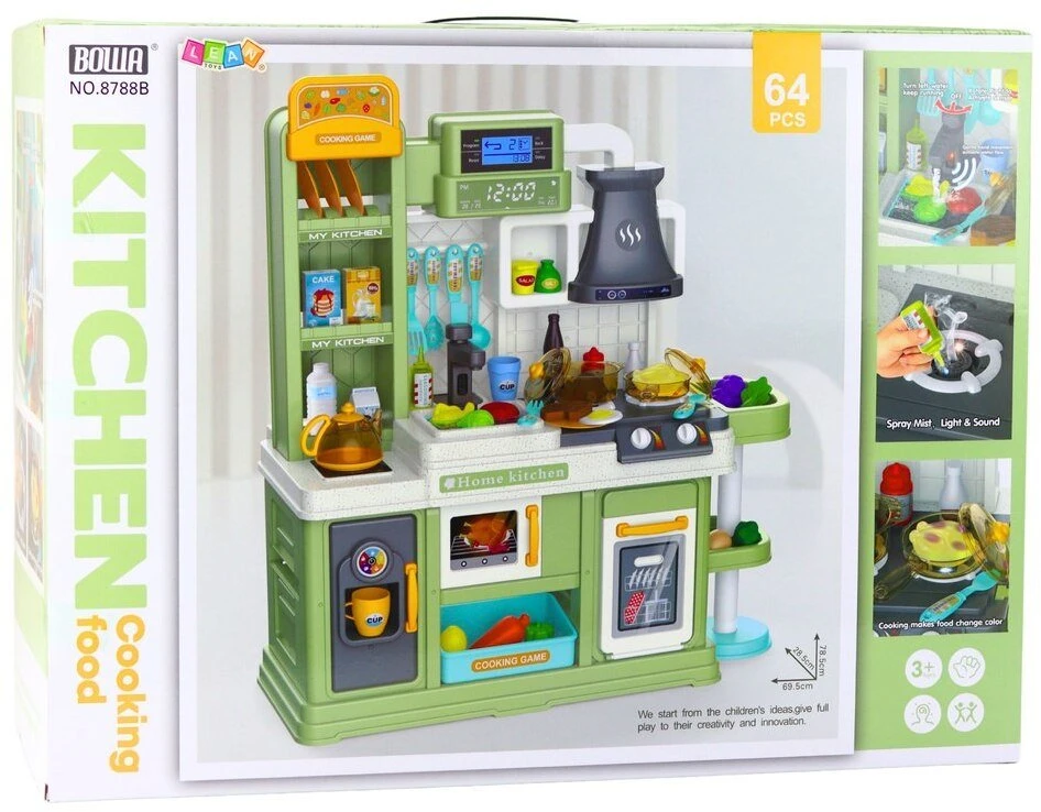 Lean Toys Žaislinė virtuvė su garais ir vandens cirkuliacija, 64 vnt.