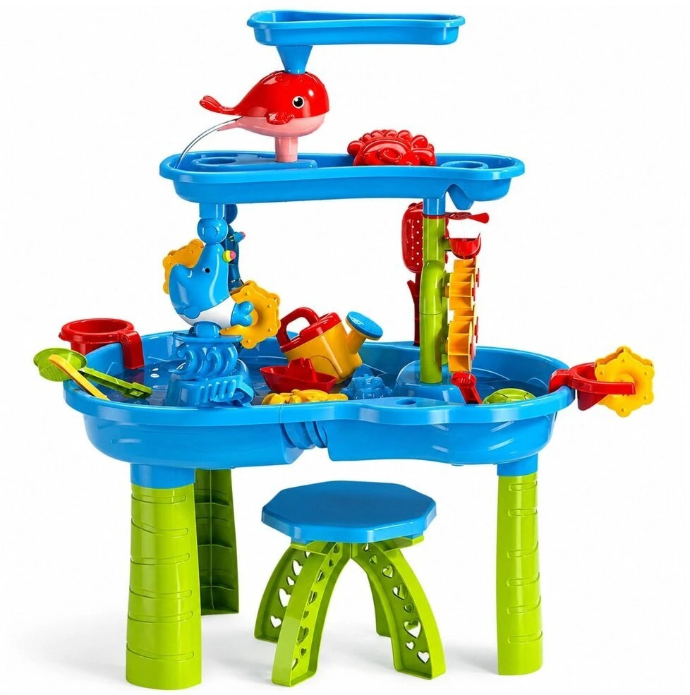 Lean Toys Vandens žaidimų stalas su kelių lygių vandens trasa ir kėdute, 61 × 63 cm