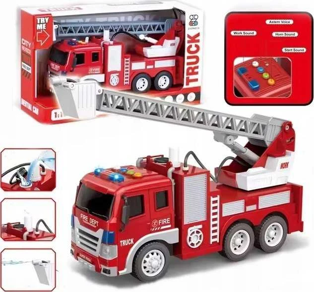 Lean Toys Gaisrinis automobilis su strėle 1:16, šviesos, garsai, vandens purkštuvas