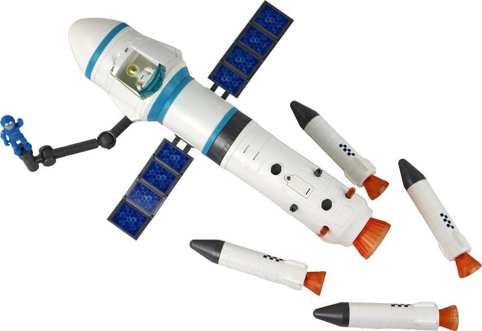 Lean Toys Žaislinė kosmoso raketa su paleidimo bokštu ir astronautais, 15 dalių