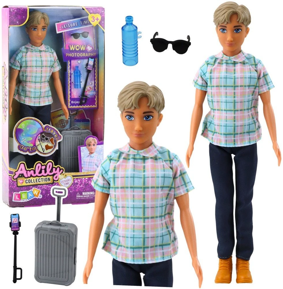 Lean Toys Lėlė berniukas su lagaminu ir priedais