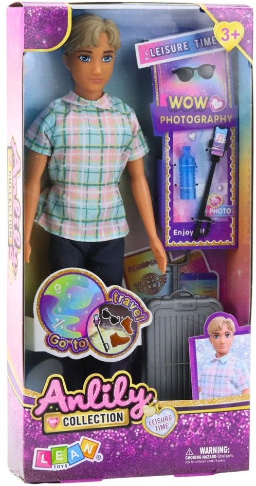 Lean Toys Lėlė berniukas su lagaminu ir priedais