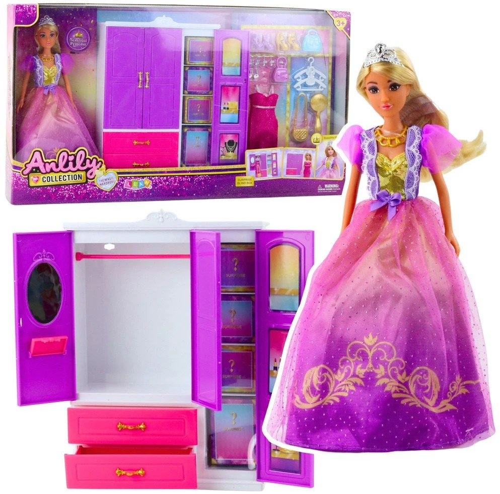 Lean Toys Lėlė Anlily su Spinta ir Priedais, 24 vnt.