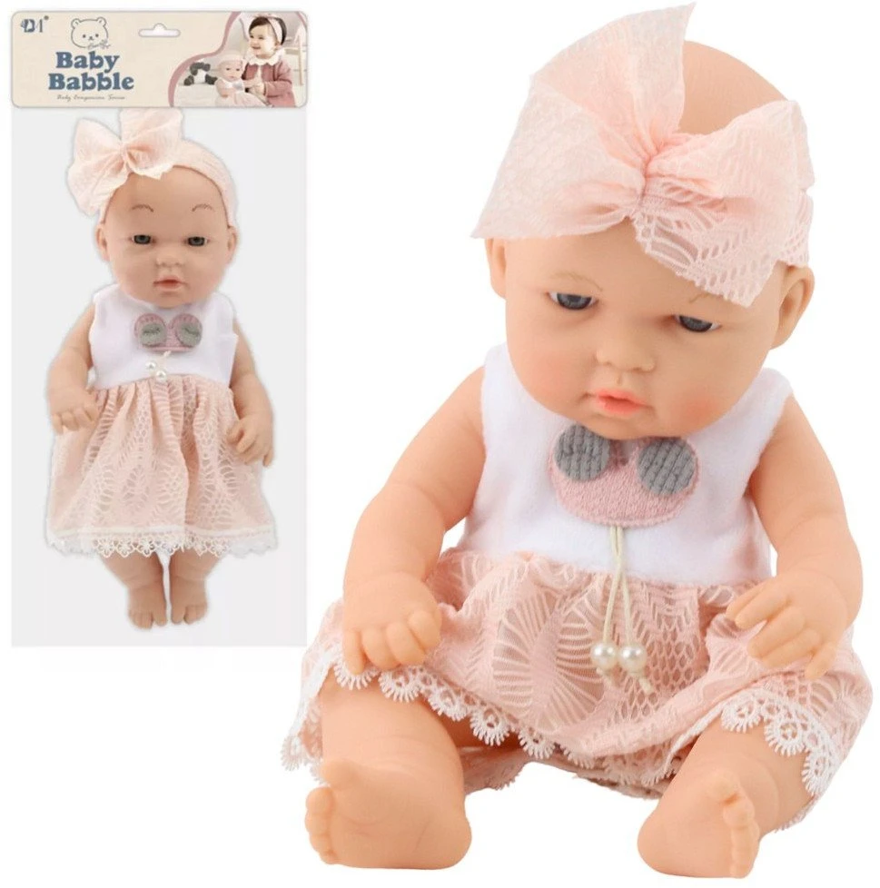 Lean Toys Lėlė kūdikis rožine suknele ir lankeliu 30 cm