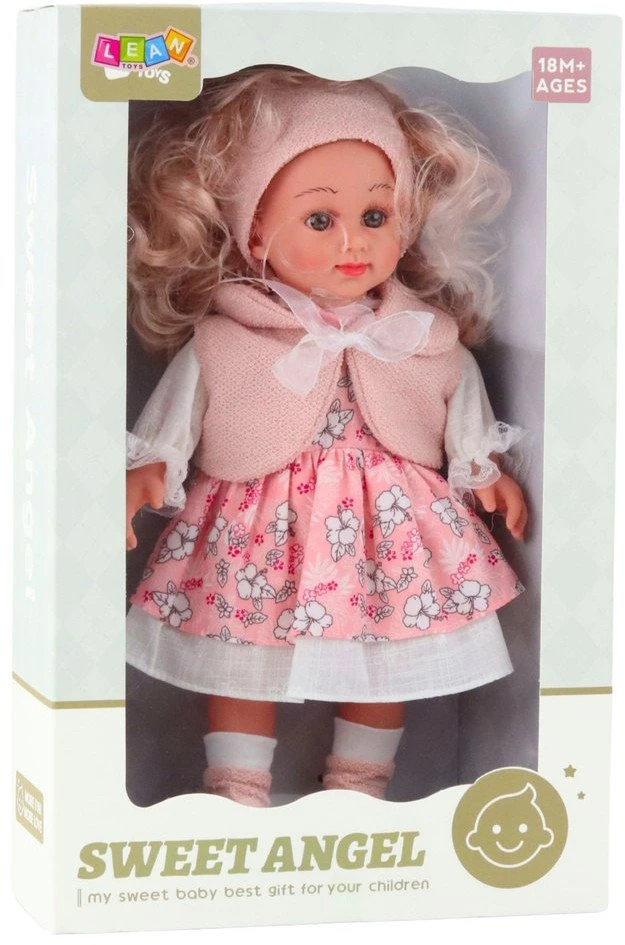 Lean Toys Lėlė Sweet Angel 36 cm su Rožine Suknele