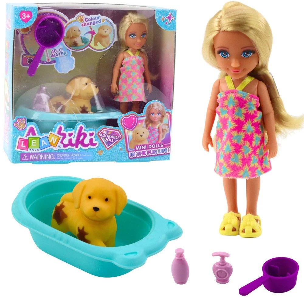 Lean Toys Lėlės ir šuns maudymo rinkinys su interaktyviais priedais