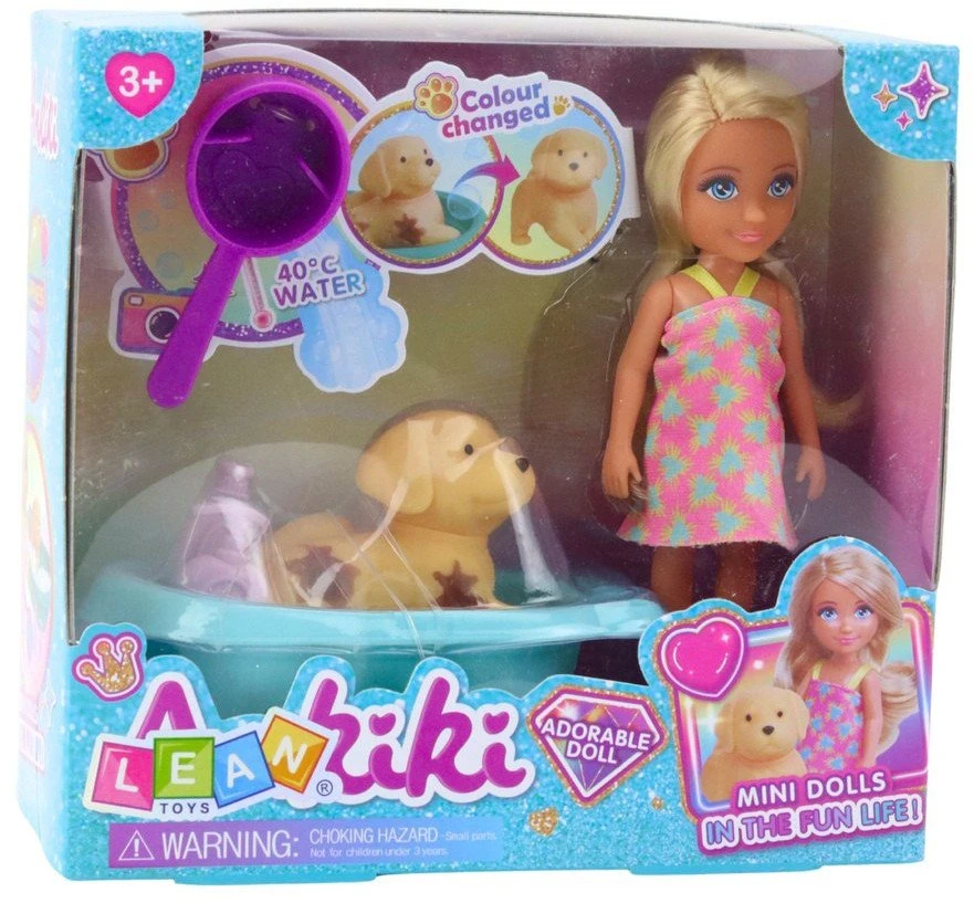 Lean Toys Lėlės ir šuns maudymo rinkinys su interaktyviais priedais