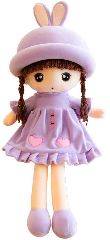 Lean Toys Plušinė lėlė violetine suknele su kiškio ausimis, 45 cm