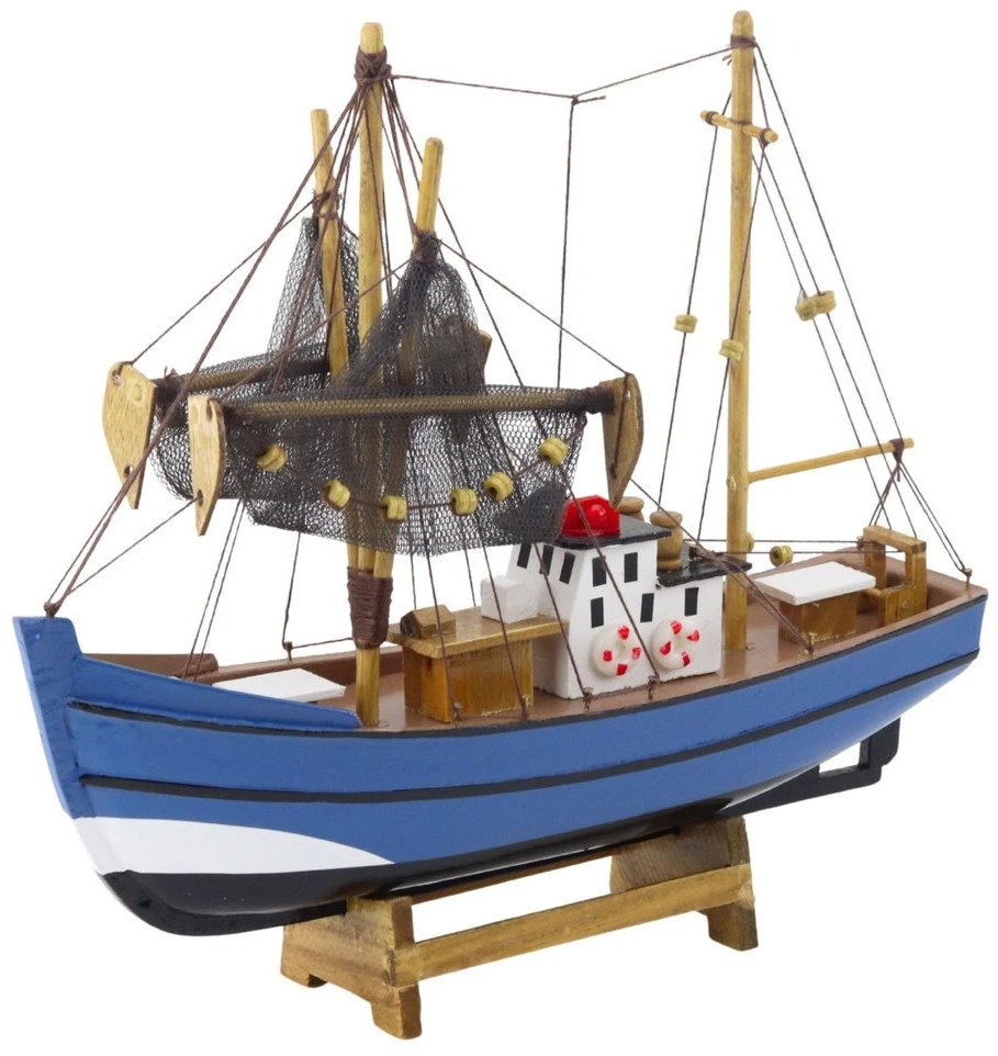 Model Medinis dekoratyvinis žvejybinis laivas su stovu 30x26.5 cm