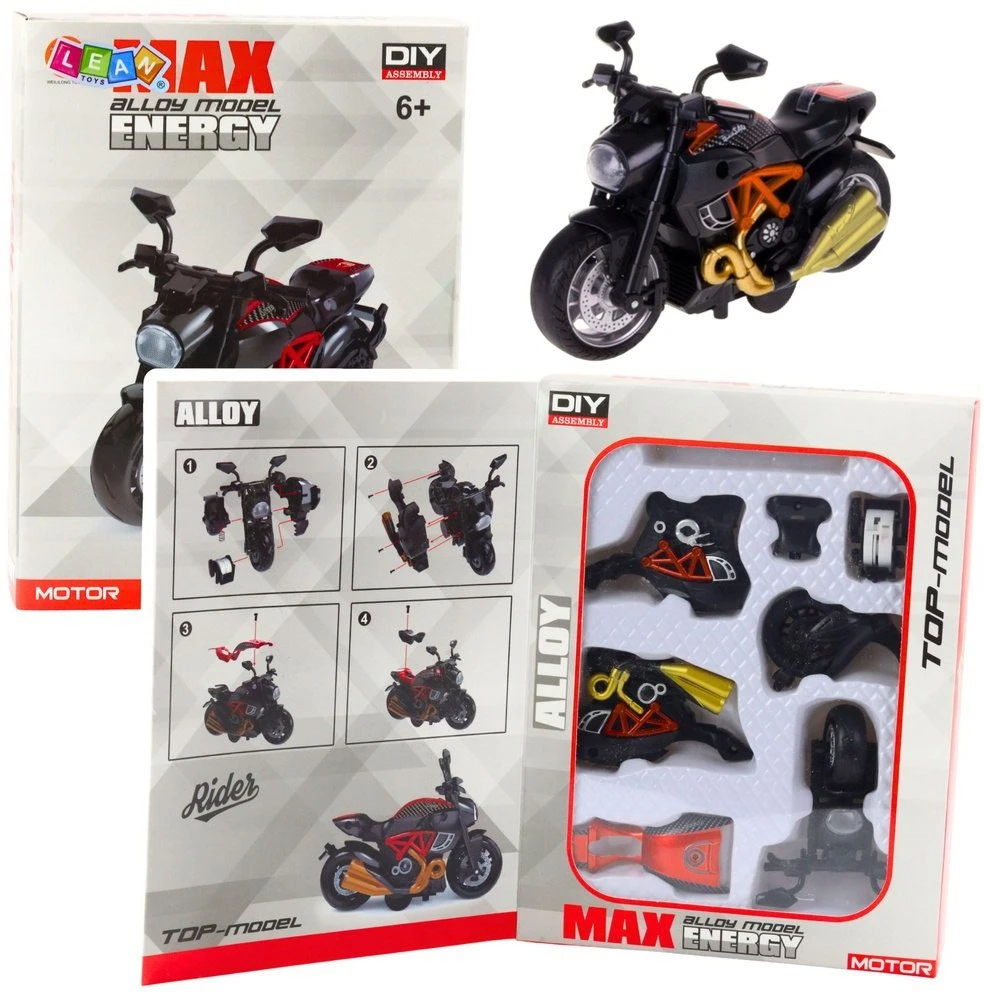 Lean Toys Motociklo modelis 1:14 surinkimui, juoda ir oranžinė spalvos