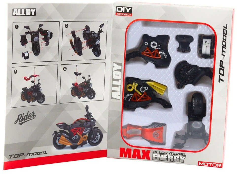Lean Toys Motociklo modelis 1:14 surinkimui, juoda ir oranžinė spalvos