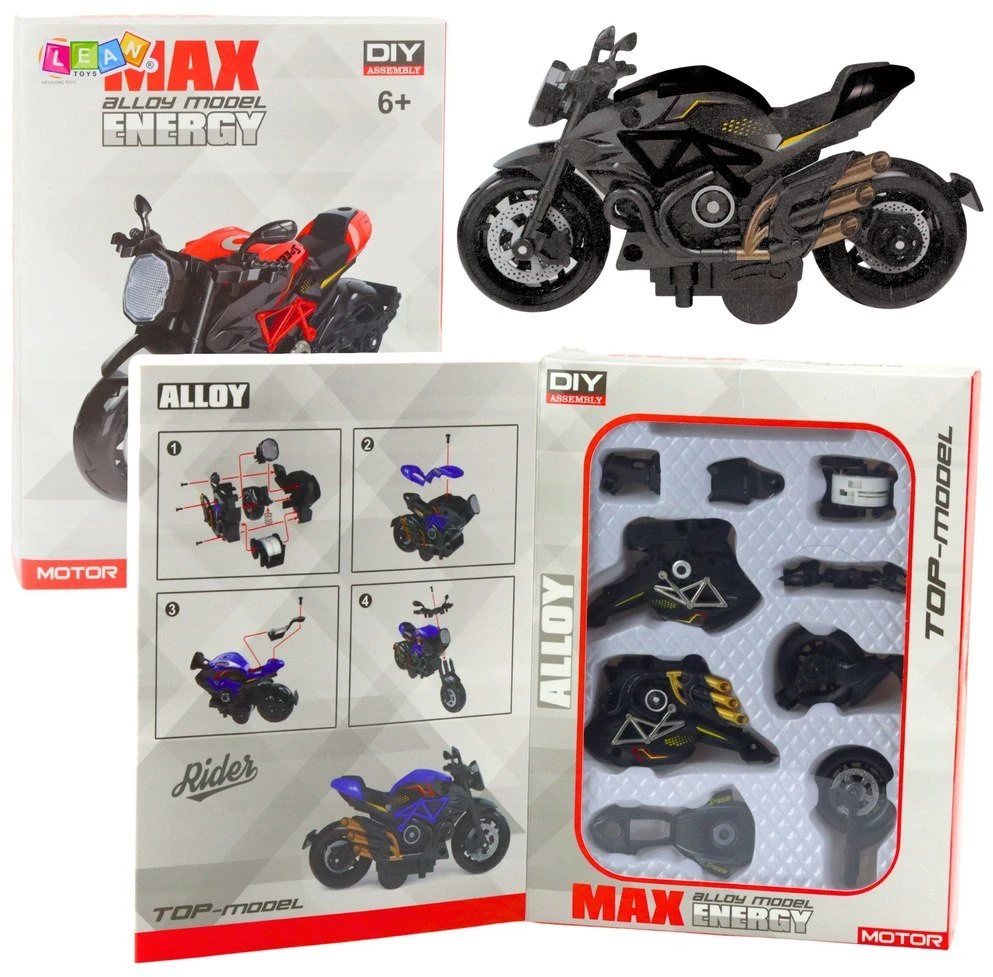 Lean Toys Motociklo surinkimo varžtas metalui 1:14 „pasidaryk pats“ aukso elementai Juodas