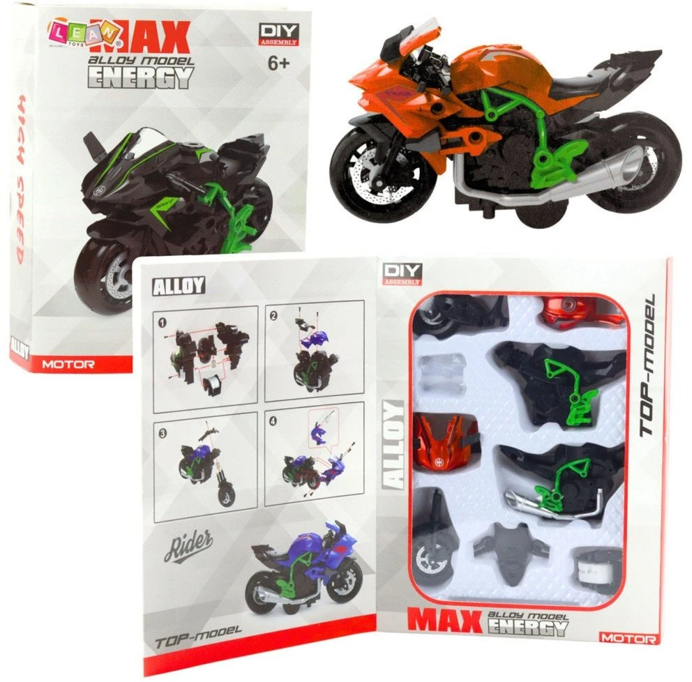 Lean Toys Motociklas 1:14 Mastelio, Žalios-Oranžinės Spalvos