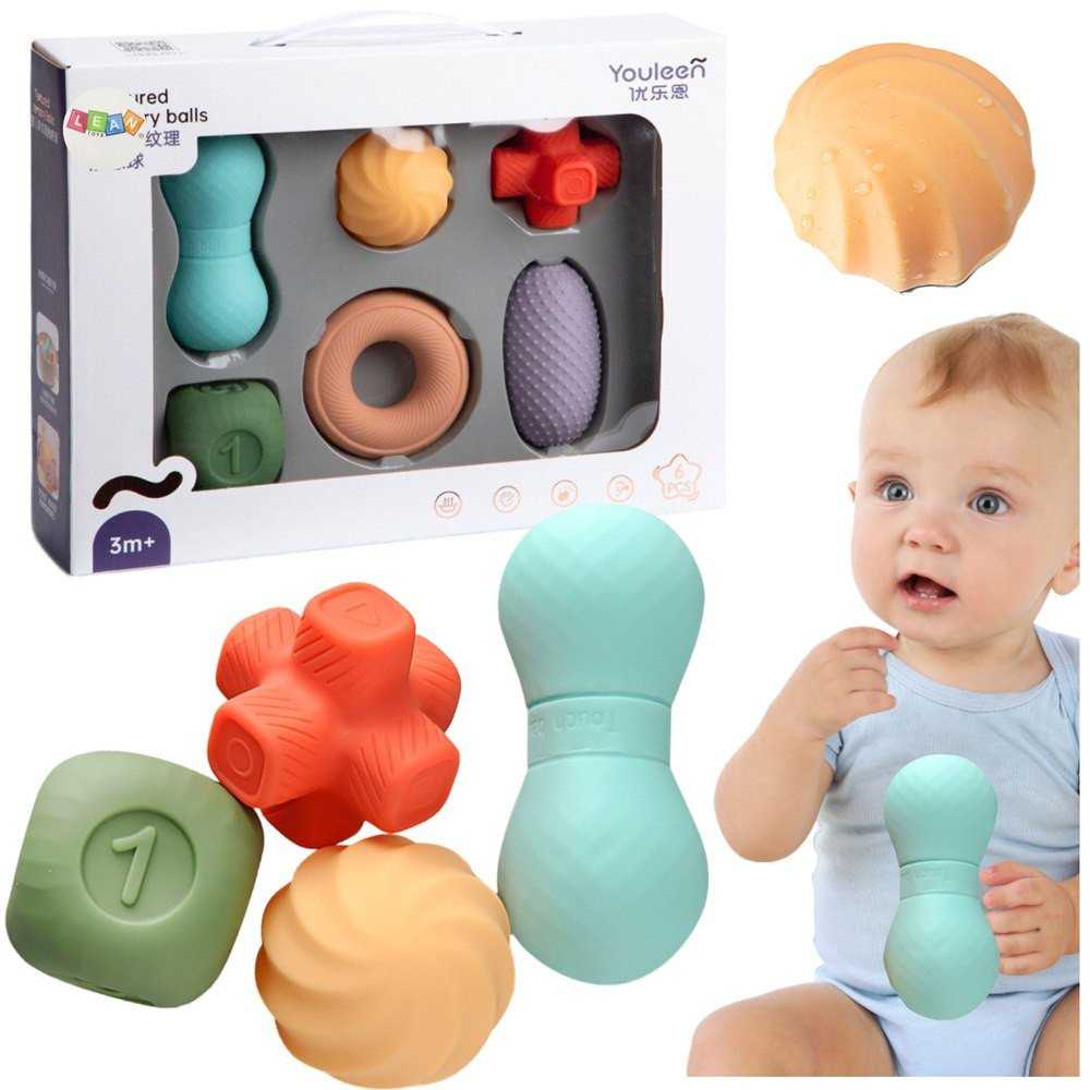 Lean Toys Sensorinių kamuoliukų ir blokelių rinkinys, 6 vnt.