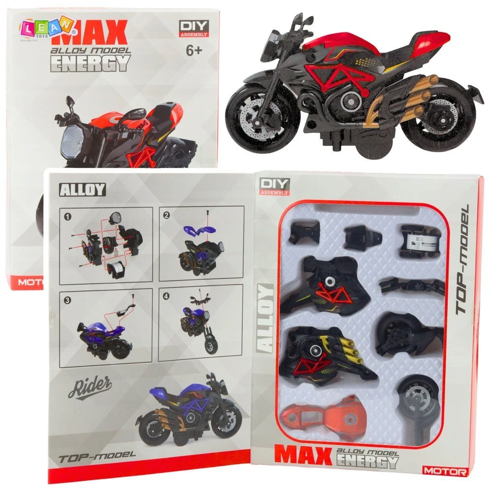 Lean Toys Motociklas Rinkinys Surinkimui 1:14 Juodas ir Raudonas