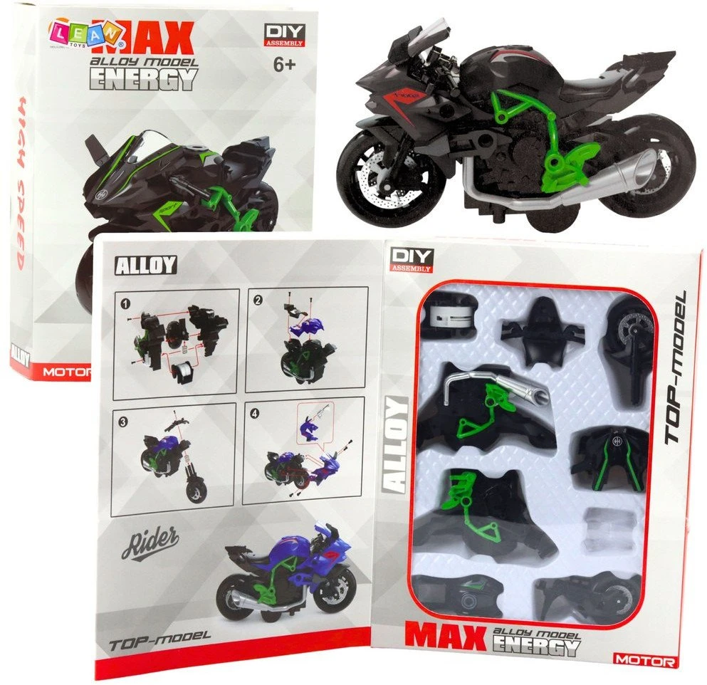 Lean Toys Motociklo modelis 1:14 savarankiškam surinkimui žaliai juodas