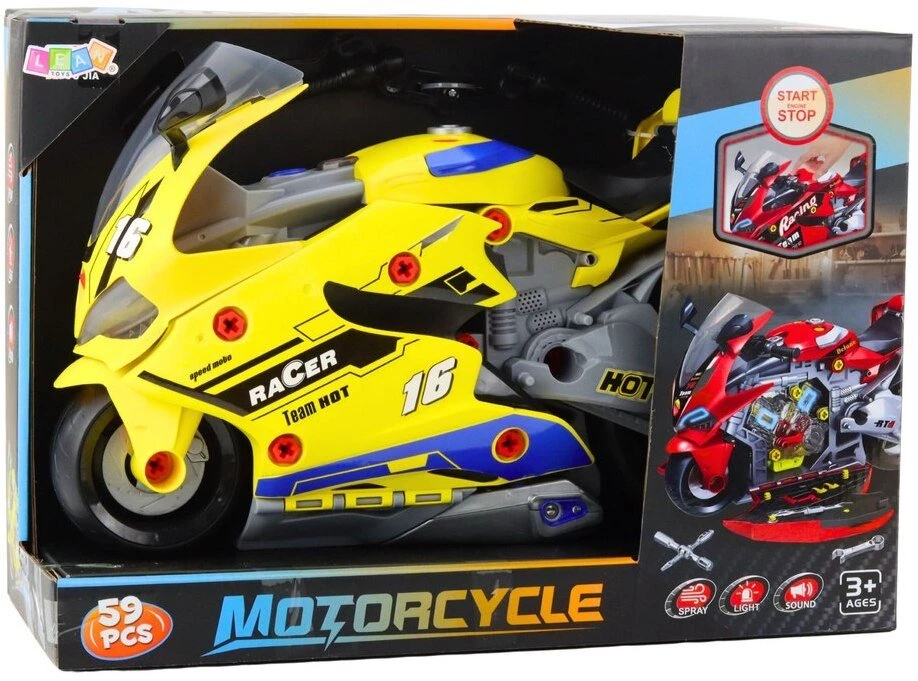 Lean Toys Žaislinis motociklas su dirbtuvėmis 43 cm geltonas