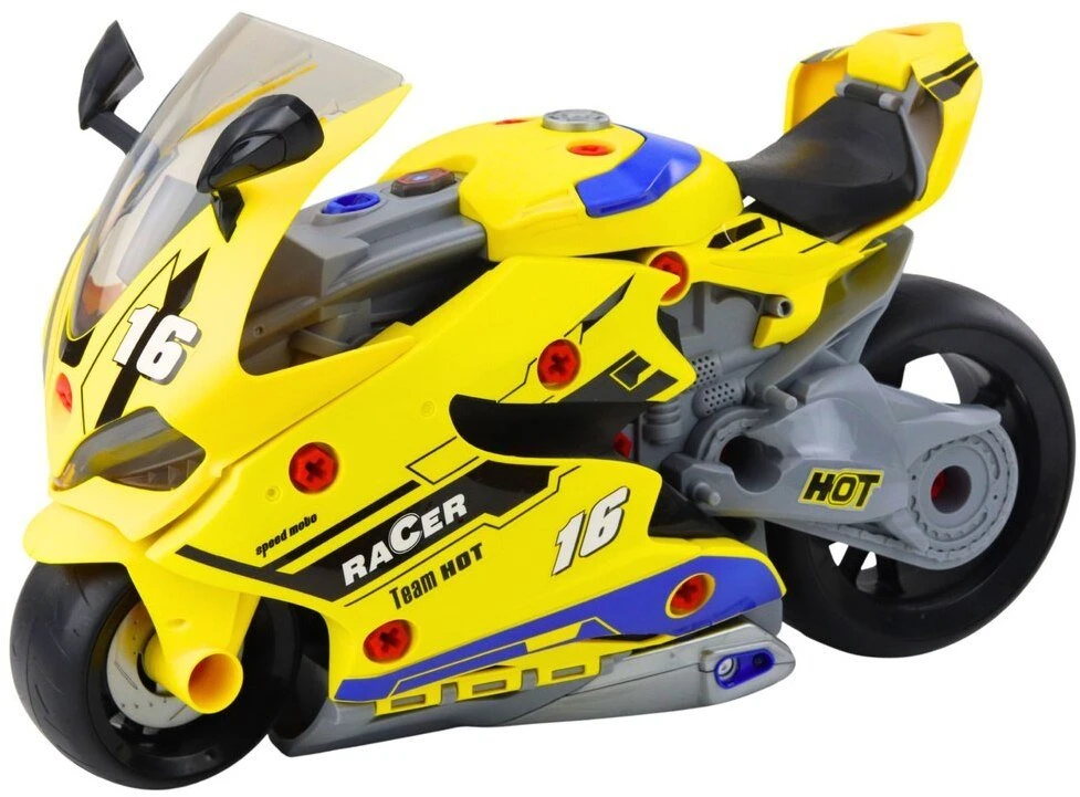 Lean Toys Žaislinis motociklas su dirbtuvėmis 43 cm geltonas