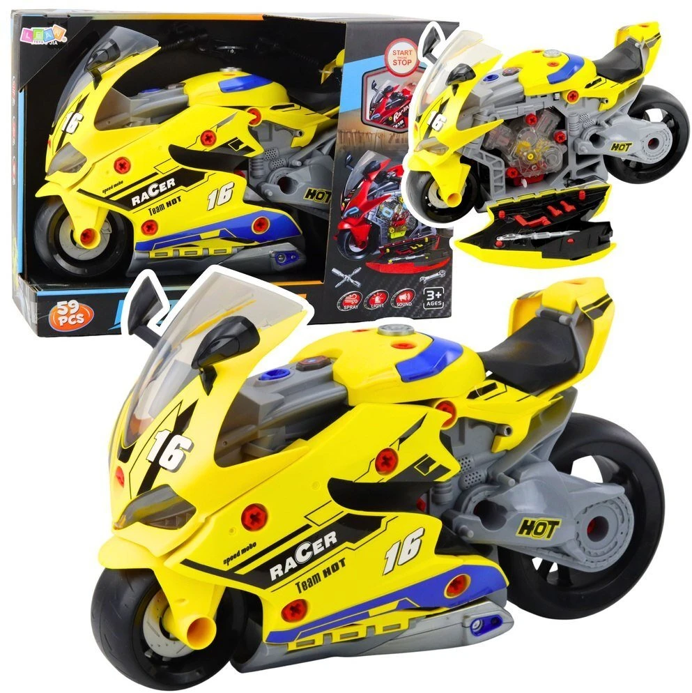 Lean Toys Žaislinis motociklas su dirbtuvėmis 43 cm geltonas