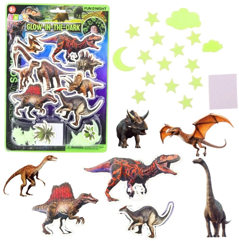Lean Toys Fluorescenciniai lipdukai su dinozaurais ir žvaigždėmis