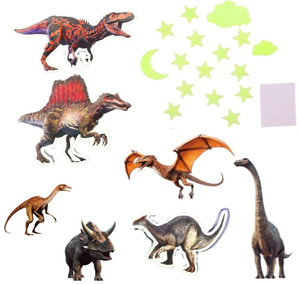 Lean Toys Fluorescenciniai lipdukai su dinozaurais ir žvaigždėmis