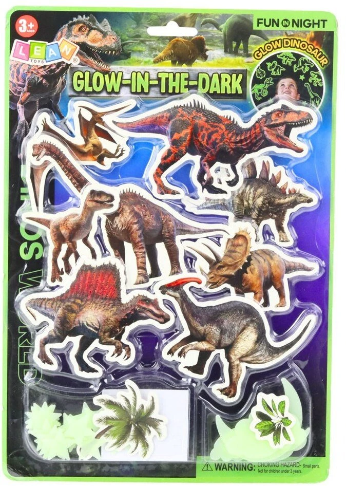 Lean Toys Fluorescenciniai lipdukai su dinozaurais ir žvaigždėmis