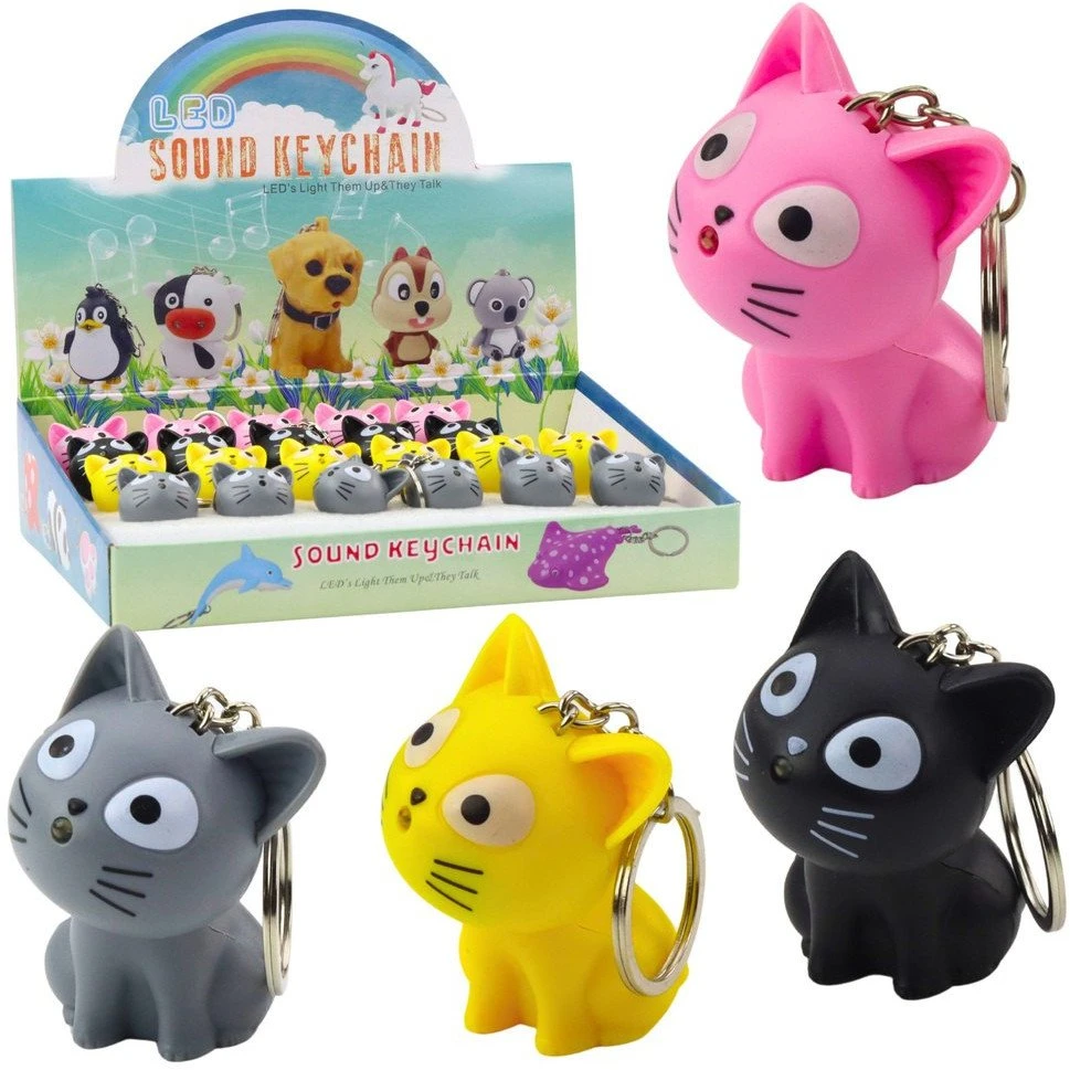 Lean Toys Raktų pakabukas su LED ir garsu, katės formos, 5.5 x 4 cm