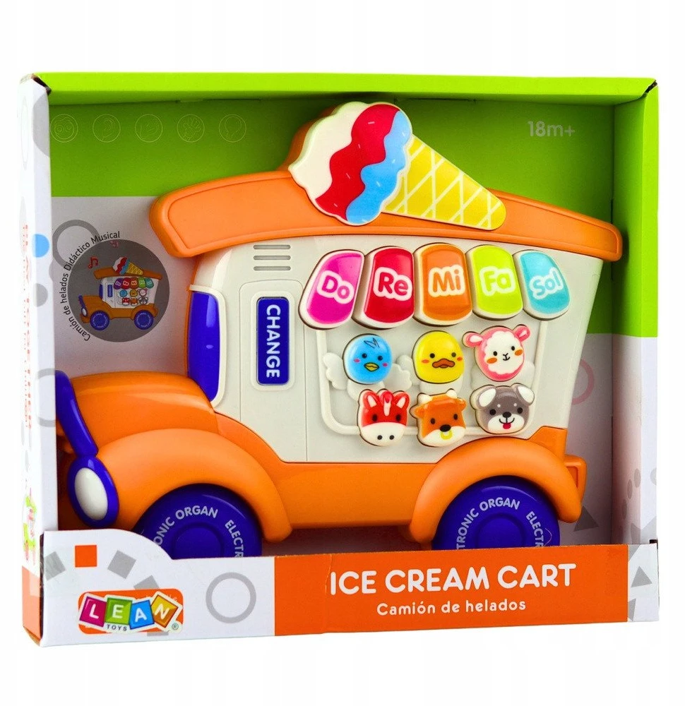 Lean Toys Vaikiškas edukacinis pianinas – Ledų kioskelis, oranžinis