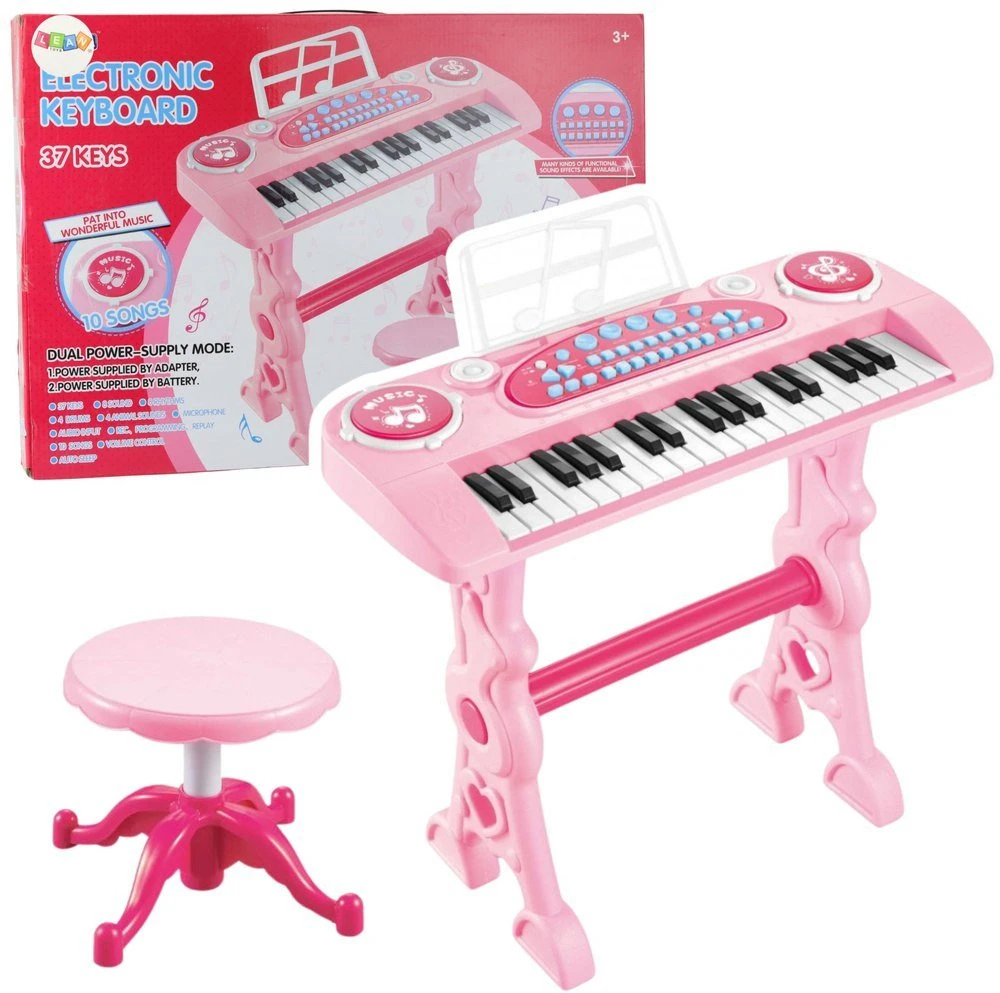 Lean Toys Elektroninis pianinas vaikams su mikrofonu, 37 klavišai, rožinis