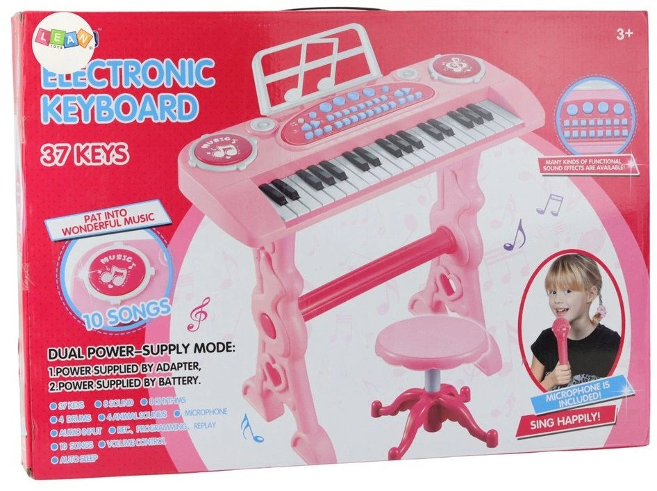 Lean Toys Elektroninis pianinas vaikams su mikrofonu, 37 klavišai, rožinis