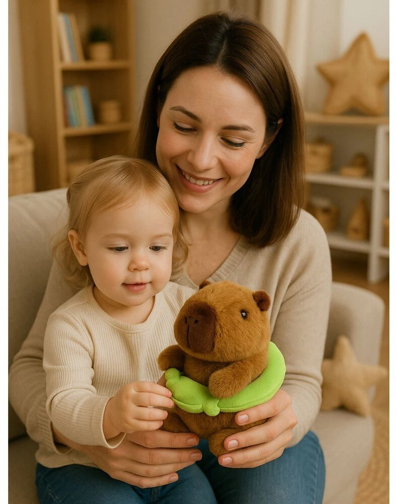 Lean Toys Pliušinis kapibara 20 cm su gelbėjimosi ratu varle