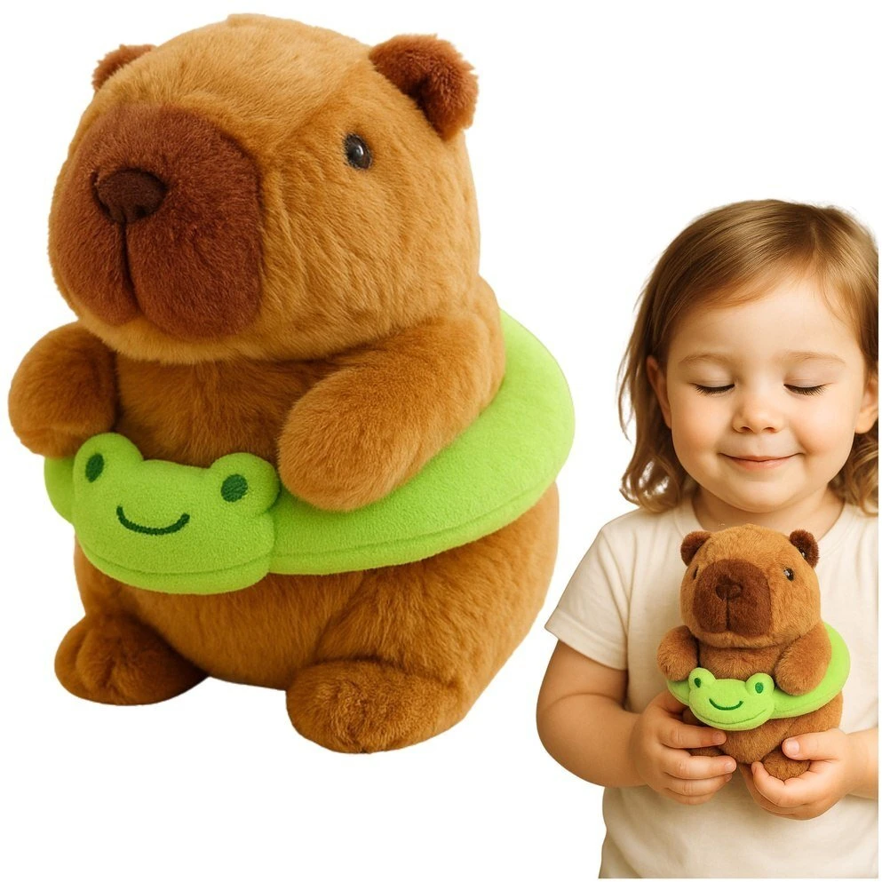 Lean Toys Pliušinis kapibara 20 cm su gelbėjimosi ratu varle