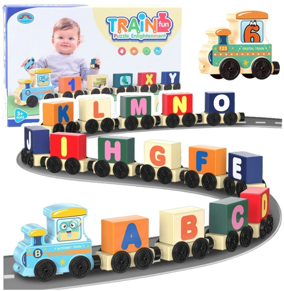 Lean Toys Edukacinis traukinys su raidėmis ir skaičiais, 16 vnt.