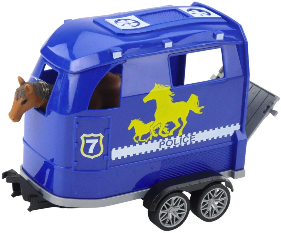 Lean Toys Policijos visureigis su priekaba ir arklio figūrėle, šviesos ir garsai