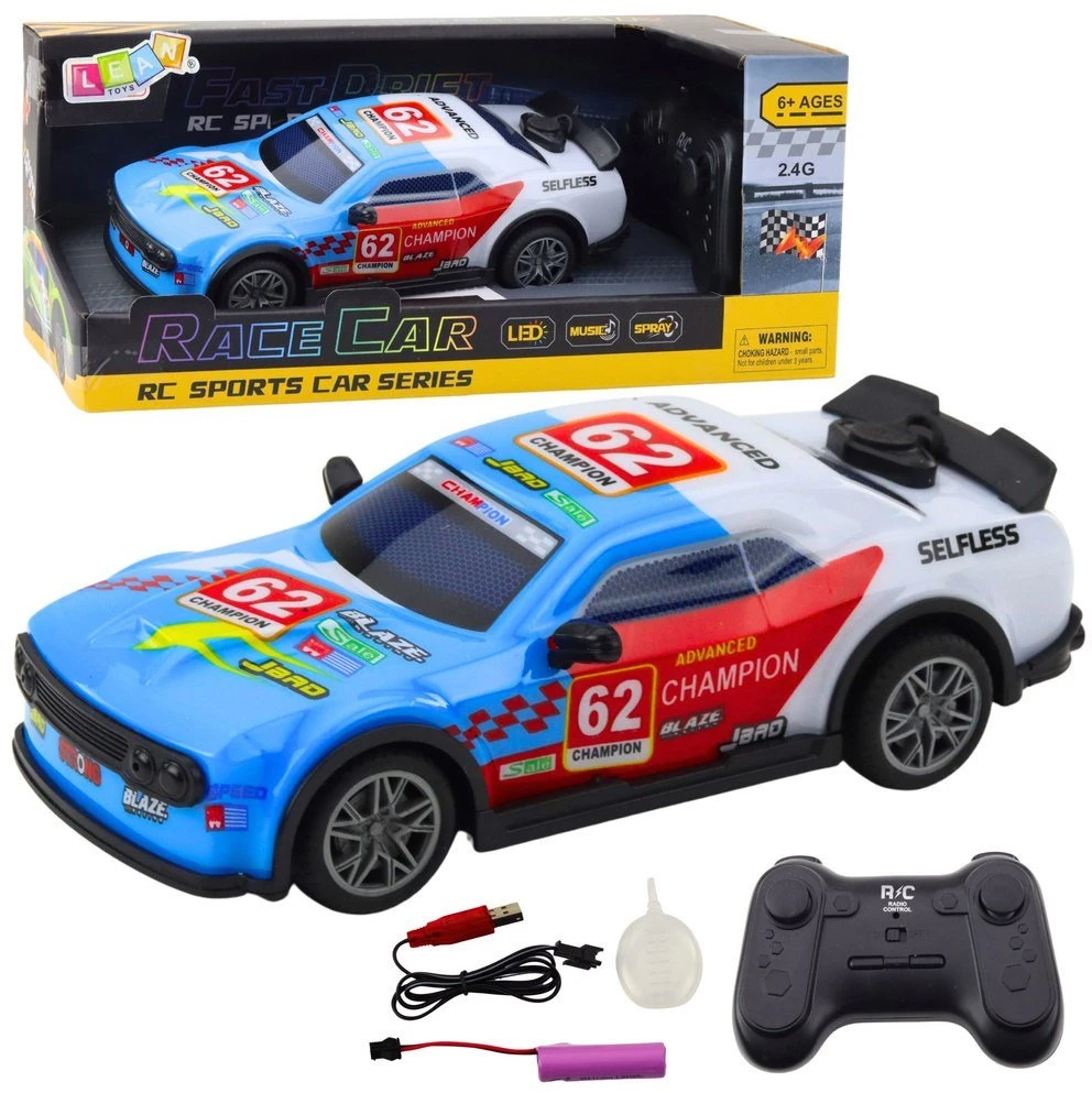 Lean Toys Nuotoliniu būdu valdomas automobilis su LED šviesomis ir rūko efektu 1:22