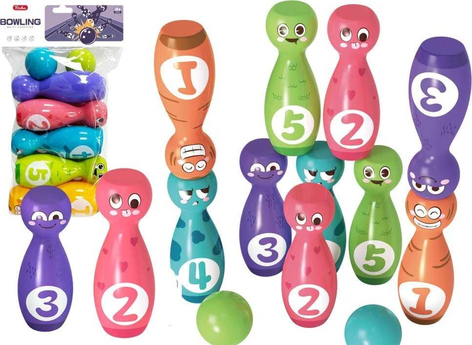 Lean Toys Vaikų boulingo rinkinys su spalvotais veidukais