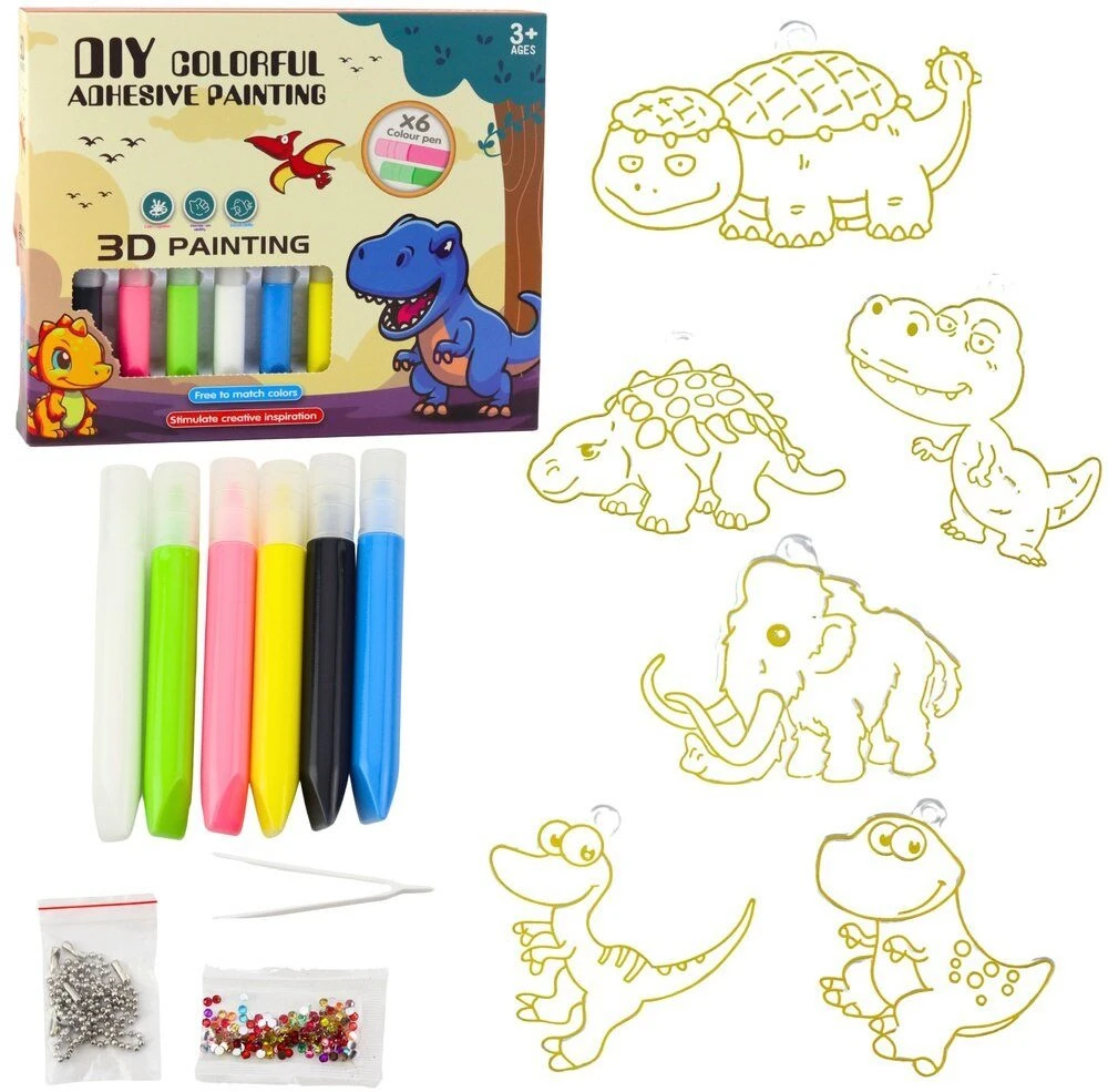 Lean Toys Stiklo imitacijos dinozaurų raktų pakabukų rinkinys 6 vnt.
