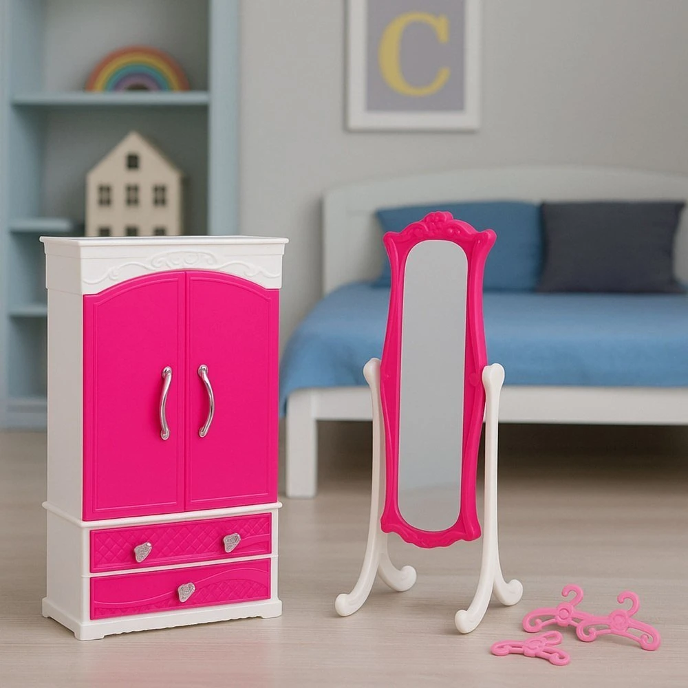 Lean Toys Lėlių baldų komplektas 29 cm lėlėms: spinta ir veidrodis