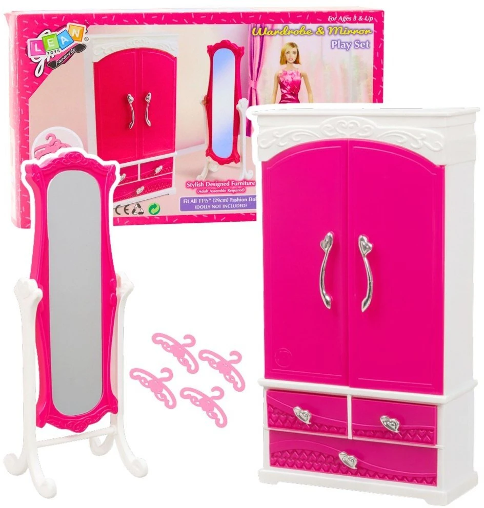 Lean Toys Lėlių baldų komplektas 29 cm lėlėms: spinta ir veidrodis