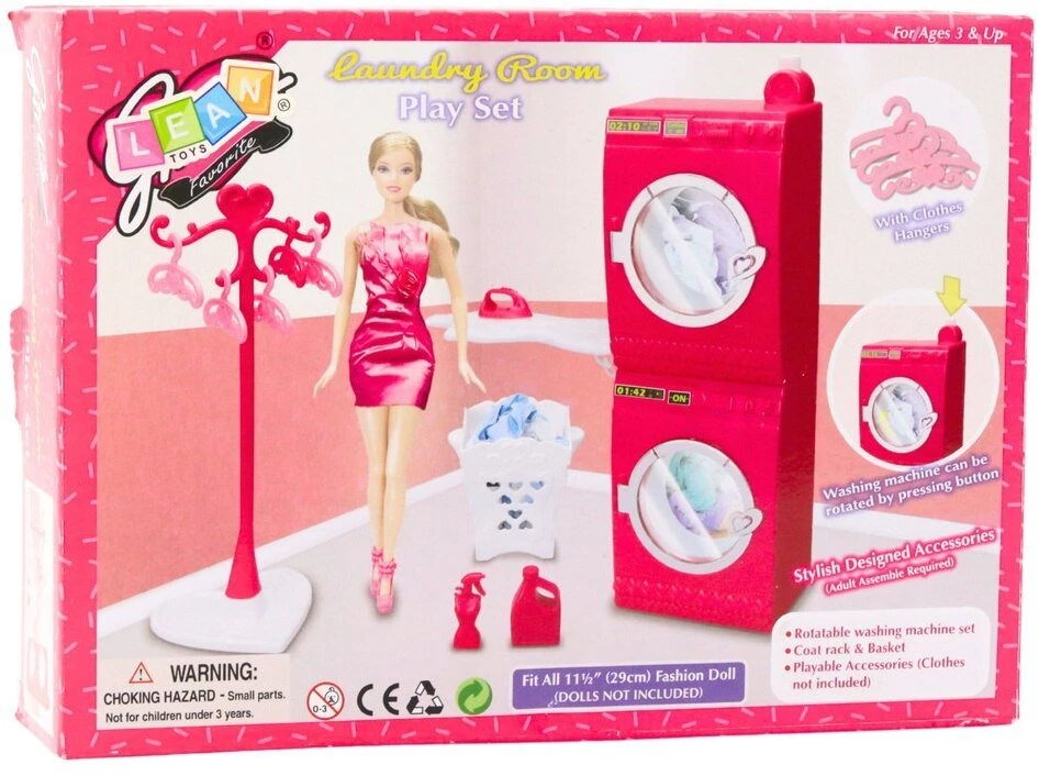 Lean Toys Skalbimo kambario rinkinys lėlėms 29 cm