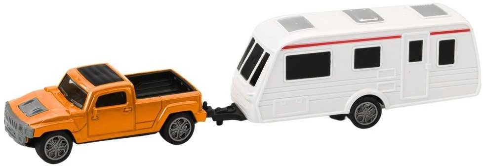 Lean Toys Metalinis oranžinis automobilis su kemperiu