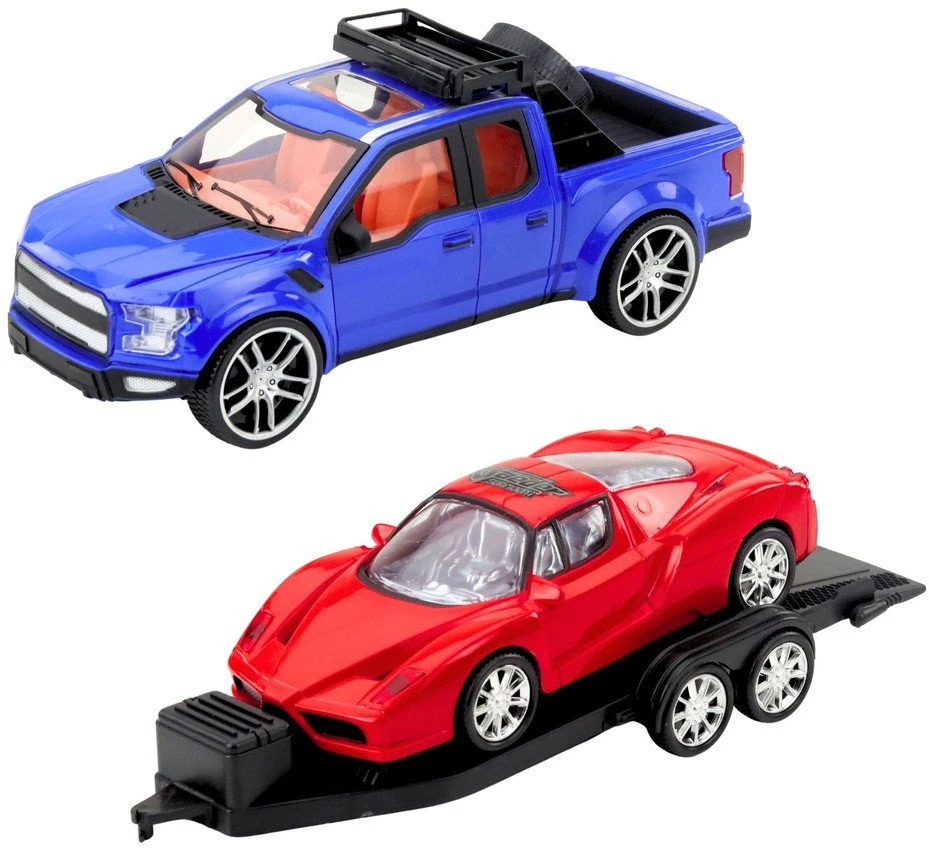 Lean Toys Automobilių žaislų rinkinys su vilkiku ir sportiniu automobiliu