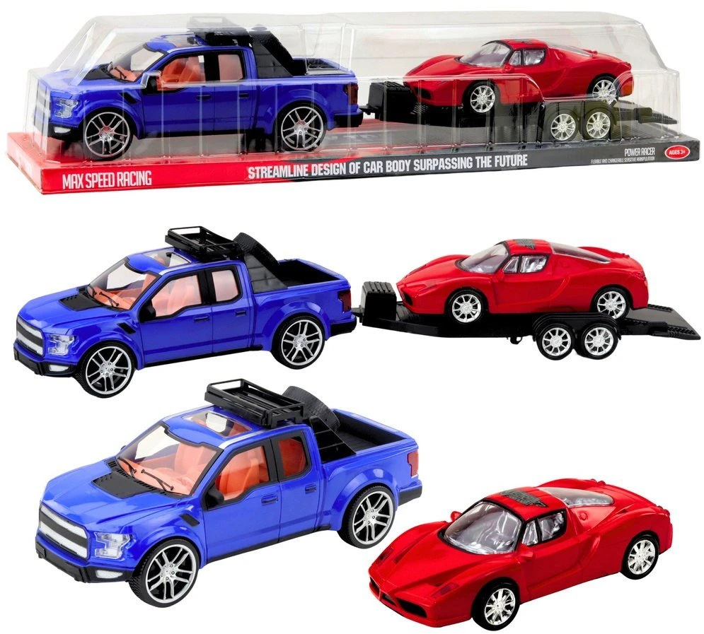 Lean Toys Automobilių žaislų rinkinys su vilkiku ir sportiniu automobiliu