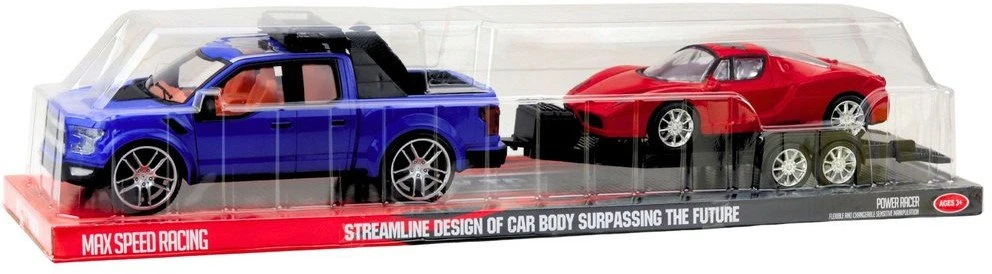 Lean Toys Automobilių žaislų rinkinys su vilkiku ir sportiniu automobiliu