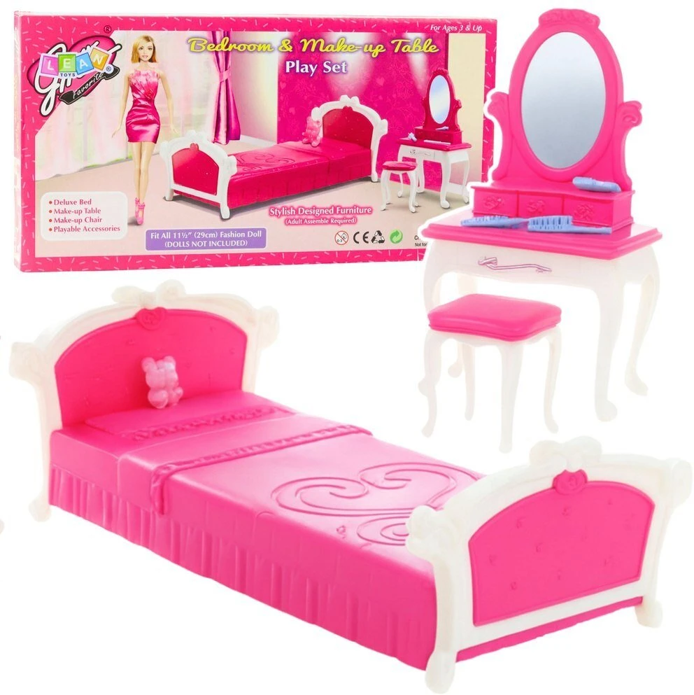 Lean Toys Lėlės miegamojo komplektas su tualetiniu staliuku 29 cm
