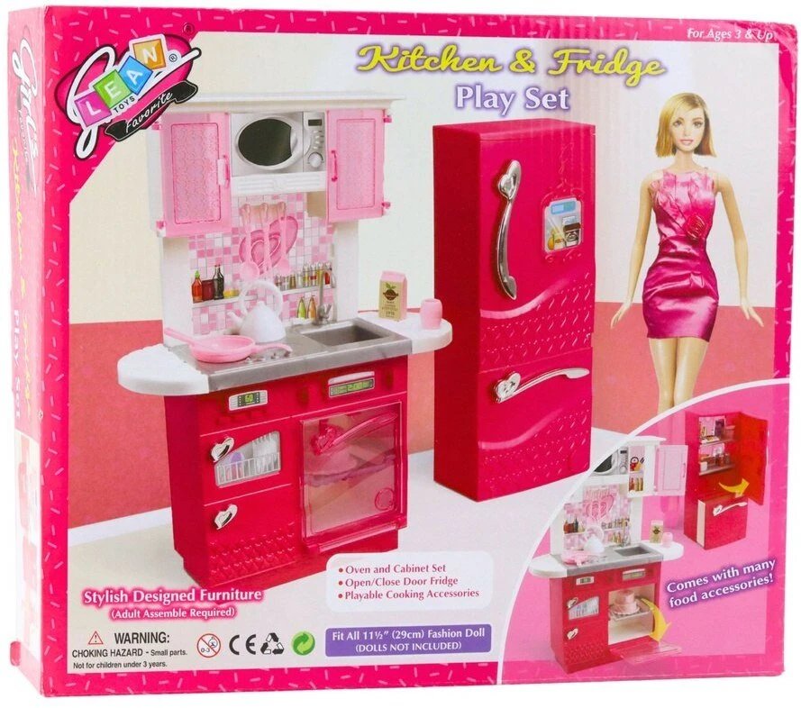 Lean Toys Virtuvės ir šaldytuvo žaidimų rinkinys lėlėms 29 cm