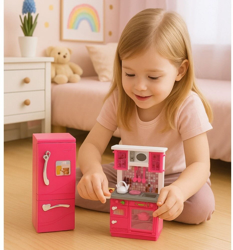 Lean Toys Virtuvės ir šaldytuvo žaidimų rinkinys lėlėms 29 cm